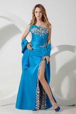 Beautifu Leopard Print Fabric Blue Formal Dress With Shawl Accessory