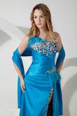 Beautifu Leopard Print Fabric Blue Formal Dress With Shawl Accessory