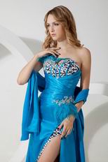Beautifu Leopard Print Fabric Blue Formal Dress With Shawl Accessory