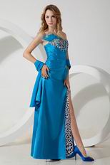 Beautifu Leopard Print Fabric Blue Formal Dress With Shawl Accessory