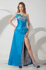 Beautifu Leopard Print Fabric Blue Formal Dress With Shawl Accessory