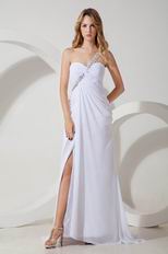 One Shoulder Cross Back Floor Length Split Skirt White Prom Dress