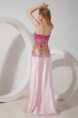 Unique Spaghetti Straps Colorful Sequin Pink Prom Dress With Split