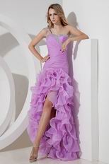 Sexy One Shoulder Ruffled High Low Skirt Violet Organza Prom Dress