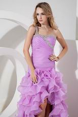 Sexy One Shoulder Ruffled High Low Skirt Violet Organza Prom Dress