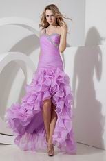 Sexy One Shoulder Ruffled High Low Skirt Violet Organza Prom Dress