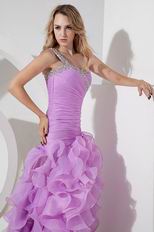 Sexy One Shoulder Ruffled High Low Skirt Violet Organza Prom Dress