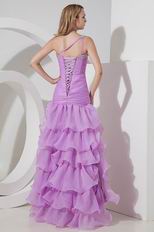 Sexy One Shoulder Ruffled High Low Skirt Violet Organza Prom Dress