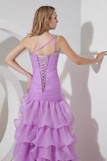 Sexy One Shoulder Ruffled High Low Skirt Violet Organza Prom Dress