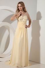 Modest Scoop Neck Yellow Long Sleeves Prom Dress With Beading