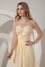 Modest Scoop Neck Yellow Long Sleeves Prom Dress With Beading