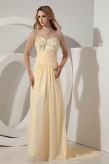 Modest Scoop Neck Yellow Long Sleeves Prom Dress With Beading