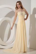 Modest Scoop Neck Yellow Long Sleeves Prom Dress With Beading