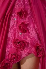 Sexy High Low Skirt Fuchsia Lace Prom Dress Custom Made