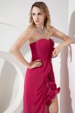 Sexy High Low Skirt Fuchsia Lace Prom Dress Custom Made