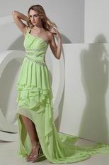 Spring Green Panel Train Backless High Low Style Prom Dress