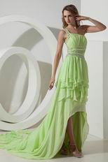 Spring Green Panel Train Backless High Low Style Prom Dress