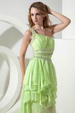 Spring Green Panel Train Backless High Low Style Prom Dress