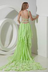 Spring Green Panel Train Backless High Low Style Prom Dress