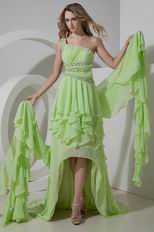 Spring Green Panel Train Backless High Low Style Prom Dress