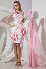 Unique One Shoulder Detachable Train Pink High Low Prom Dress