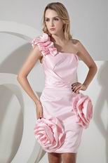 Unique One Shoulder Detachable Train Pink High Low Prom Dress