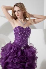 Custom High Low Ruffled Skirt Grape Prom Dress With Crystals