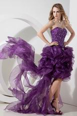 Custom High Low Ruffled Skirt Grape Prom Dress With Crystals