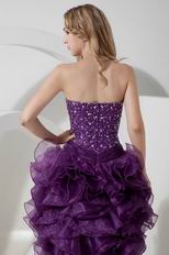 Custom High Low Ruffled Skirt Grape Prom Dress With Crystals