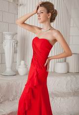 Strapless Upper Part A-line Ruffle Skirt Red Chiffon Prom Dress