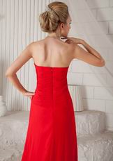 Strapless Upper Part A-line Ruffle Skirt Red Chiffon Prom Dress