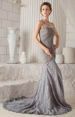 Grey Chiffon Trumpet Sweetheart Lace Skirt Prom Dress 2014