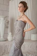 Grey Chiffon Trumpet Sweetheart Lace Skirt Prom Dress 2014