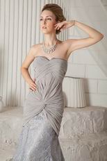 Grey Chiffon Trumpet Sweetheart Lace Skirt Prom Dress 2014