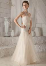 Strapless Sweet heart Champagne Prom Pageant Dress With Beading