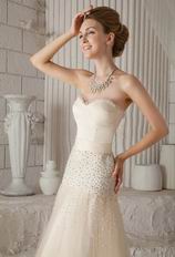 Strapless Sweet heart Champagne Prom Pageant Dress With Beading