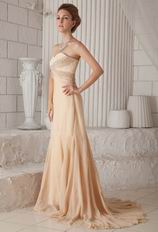 Beaded Sweetheart A-line Court Train Champagne Prom Dress