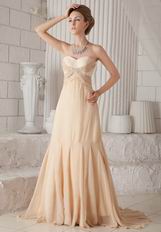 Beaded Sweetheart A-line Court Train Champagne Prom Dress