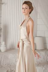 Halter Backless Champagne Satin Prom Dress With High Side Split