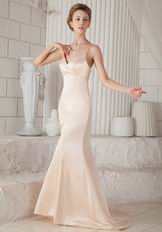 Mermaid Sweep Train Champagne Prom Dress With Spaghetti Straps