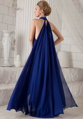 Halter Watteau Royal Blue Chiffon Customized Tailoring Prom Dress