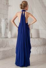 Halter Watteau Royal Blue Chiffon Customized Tailoring Prom Dress