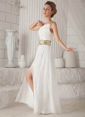 Single Shoulder Floor-length White Chiffon Prom Dress With Split