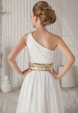 Single Shoulder Floor-length White Chiffon Prom Dress With Split