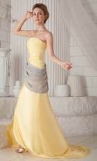 Cheap Strapless Yellow Amazing Prom Dresses With Front Split Skirt