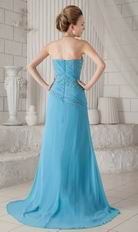 Column Strapless Front Split Skirt Aqua Blue Prom Celebrity Dress