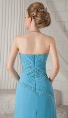 Column Strapless Front Split Skirt Aqua Blue Prom Celebrity Dress