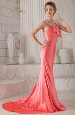 Spaghetti Straps Column Skirt Beaded Watermelon Prom Dress Petite