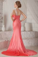 Spaghetti Straps Column Skirt Beaded Watermelon Prom Dress Petite