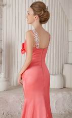 Spaghetti Straps Column Skirt Beaded Watermelon Prom Dress Petite